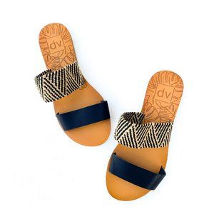 DV Black Tan Jute Woven Tribal Strap Sandals